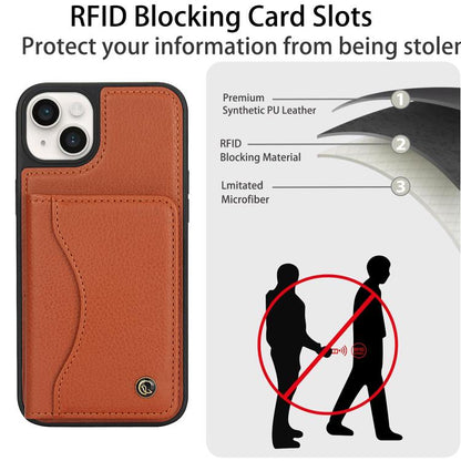 For iPhone 15 AwQuer Horizontal Flip Card Bag Holder Leather Phone Case(Brown) - iPhone 15 Cases by Awquer | Online Shopping UK | buy2fix