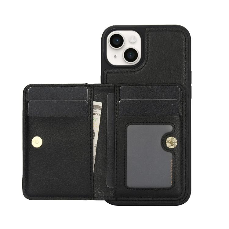 For iPhone 15 Plus AwQuer Horizontal Flip Card Bag Holder Leather Phone Case(Black) - iPhone 15 Plus Cases by Awquer | Online Shopping UK | buy2fix