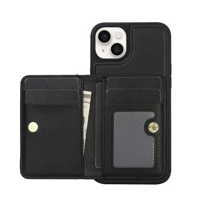 For iPhone 15 Plus AwQuer Horizontal Flip Card Bag Holder Leather Phone Case(Black) - iPhone 15 Plus Cases by Awquer | Online Shopping UK | buy2fix