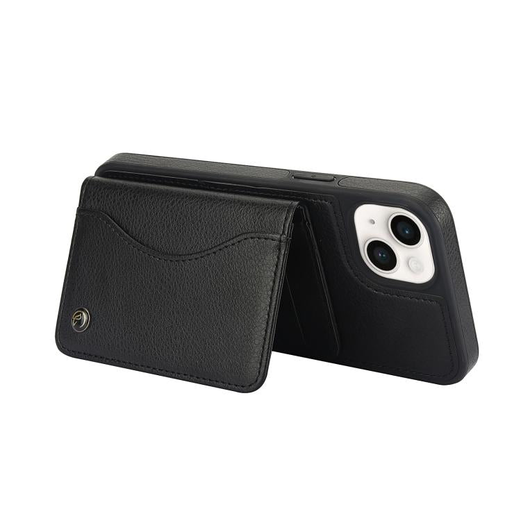 For iPhone 15 Plus AwQuer Horizontal Flip Card Bag Holder Leather Phone Case(Black) - iPhone 15 Plus Cases by Awquer | Online Shopping UK | buy2fix