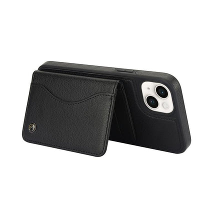 For iPhone 15 Plus AwQuer Horizontal Flip Card Bag Holder Leather Phone Case(Black) - iPhone 15 Plus Cases by Awquer | Online Shopping UK | buy2fix