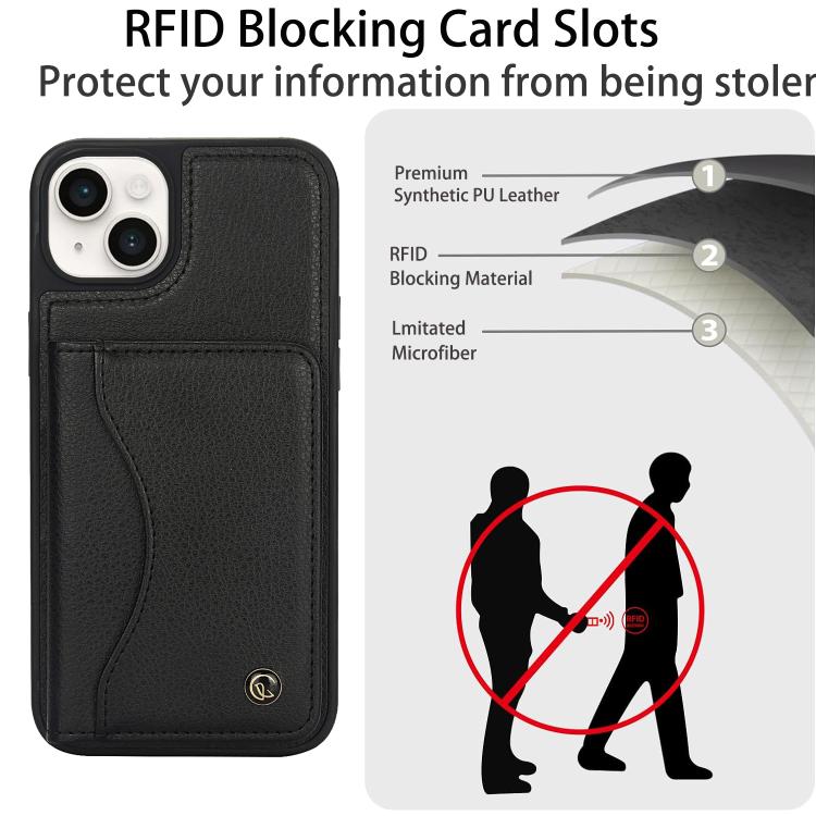 For iPhone 15 Plus AwQuer Horizontal Flip Card Bag Holder Leather Phone Case(Black) - iPhone 15 Plus Cases by Awquer | Online Shopping UK | buy2fix