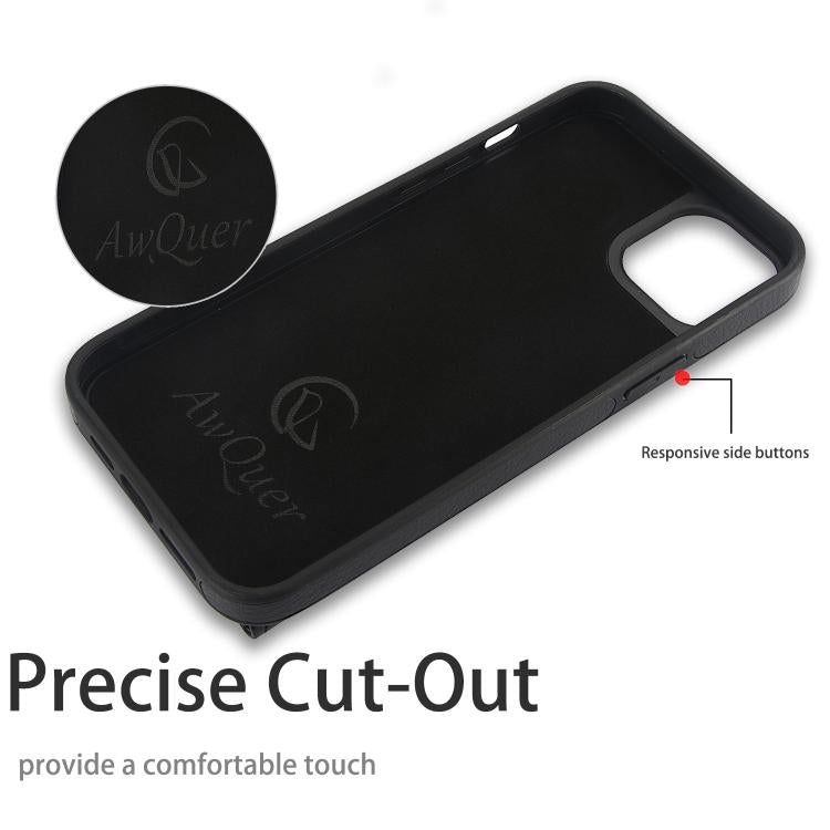 For iPhone 15 Plus AwQuer Horizontal Flip Card Bag Holder Leather Phone Case(Black) - iPhone 15 Plus Cases by Awquer | Online Shopping UK | buy2fix