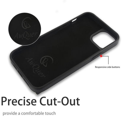 For iPhone 15 Plus AwQuer Horizontal Flip Card Bag Holder Leather Phone Case(Black) - iPhone 15 Plus Cases by Awquer | Online Shopping UK | buy2fix