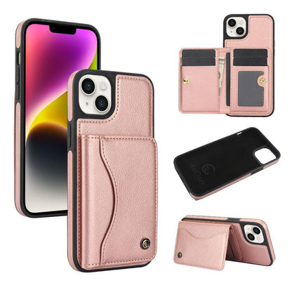 For iPhone 14 Plus AwQuer Horizontal Flip Card Bag Holder Leather Phone Case(Rose Gold) - iPhone 14 Plus Cases by Awquer | Online Shopping UK | buy2fix
