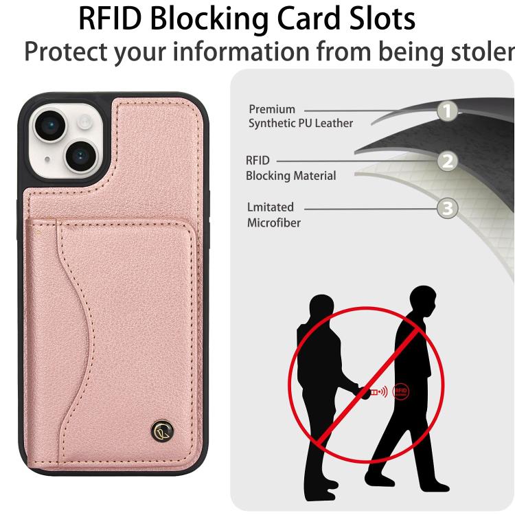 For iPhone 14 Plus AwQuer Horizontal Flip Card Bag Holder Leather Phone Case(Rose Gold) - iPhone 14 Plus Cases by Awquer | Online Shopping UK | buy2fix