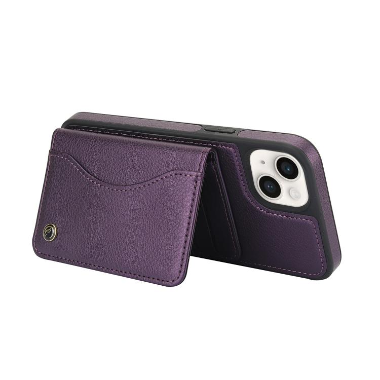 For iPhone 14 / 13 AwQuer Horizontal Flip Card Bag Holder Leather Phone Case(Dark Purple) - iPhone 14 Cases by Awquer | Online Shopping UK | buy2fix