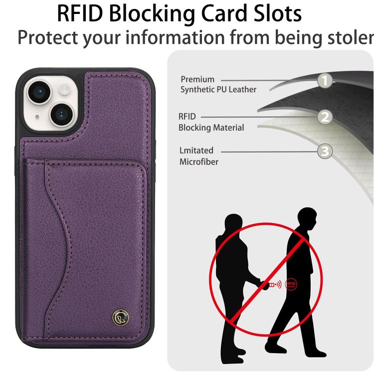 For iPhone 14 / 13 AwQuer Horizontal Flip Card Bag Holder Leather Phone Case(Dark Purple) - iPhone 14 Cases by Awquer | Online Shopping UK | buy2fix