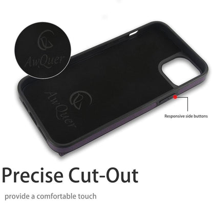 For iPhone 14 / 13 AwQuer Horizontal Flip Card Bag Holder Leather Phone Case(Dark Purple) - iPhone 14 Cases by Awquer | Online Shopping UK | buy2fix