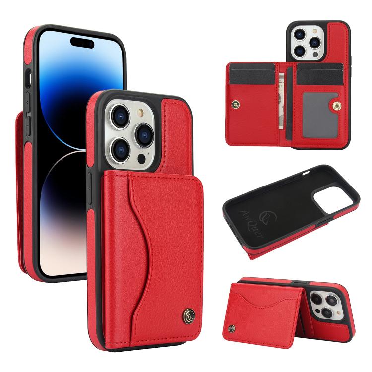 For iPhone 14 Pro AwQuer Horizontal Flip Card Bag Holder Leather Phone Case(Red) - iPhone 14 Pro Cases by Awquer | Online Shopping UK | buy2fix