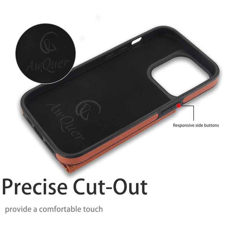 For iPhone 14 Pro Max AwQuer Horizontal Flip Card Bag Holder Leather Phone Case(Brown) - iPhone 14 Pro Max Cases by Awquer | Online Shopping UK | buy2fix