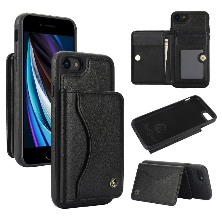 For iPhone 7 / 8 / SE 2022 AwQuer Horizontal Flip Card Bag Holder Leather Phone Case(Black) - iPhone SE 2022 / 2020 / 8 / 7 Cases by Awquer | Online Shopping UK | buy2fix