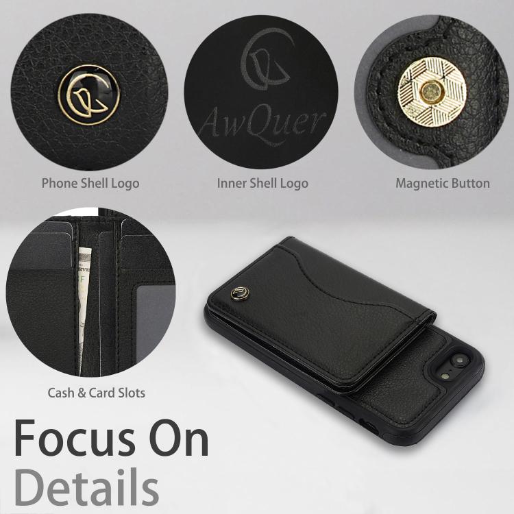 For iPhone 7 / 8 / SE 2022 AwQuer Horizontal Flip Card Bag Holder Leather Phone Case(Black) - iPhone SE 2022 / 2020 / 8 / 7 Cases by Awquer | Online Shopping UK | buy2fix