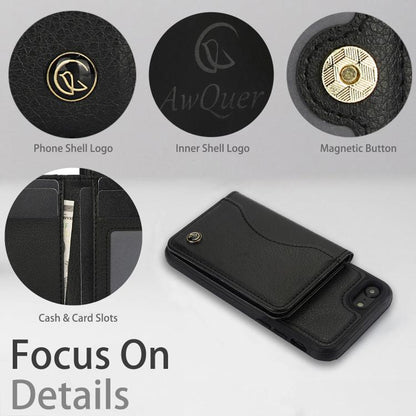 For iPhone 7 / 8 / SE 2022 AwQuer Horizontal Flip Card Bag Holder Leather Phone Case(Black) - iPhone SE 2022 / 2020 / 8 / 7 Cases by Awquer | Online Shopping UK | buy2fix