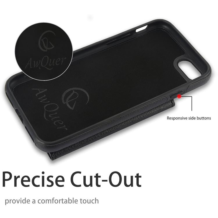 For iPhone 7 / 8 / SE 2022 AwQuer Horizontal Flip Card Bag Holder Leather Phone Case(Black) - iPhone SE 2022 / 2020 / 8 / 7 Cases by Awquer | Online Shopping UK | buy2fix