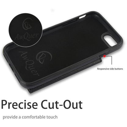 For iPhone 7 / 8 / SE 2022 AwQuer Horizontal Flip Card Bag Holder Leather Phone Case(Black) - iPhone SE 2022 / 2020 / 8 / 7 Cases by Awquer | Online Shopping UK | buy2fix