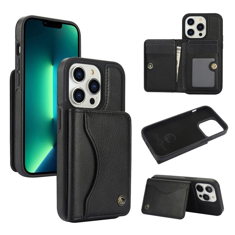 For iPhone 13 Pro Max AwQuer Horizontal Flip Card Bag Holder Leather Phone Case(Black) - iPhone 13 Pro Max Cases by Awquer | Online Shopping UK | buy2fix