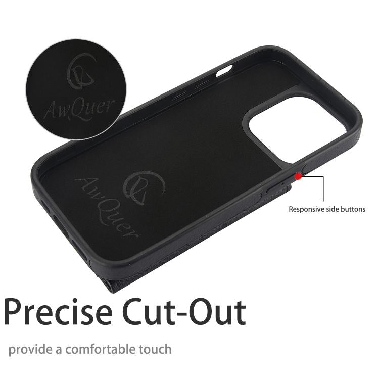 For iPhone 13 Pro Max AwQuer Horizontal Flip Card Bag Holder Leather Phone Case(Black) - iPhone 13 Pro Max Cases by Awquer | Online Shopping UK | buy2fix