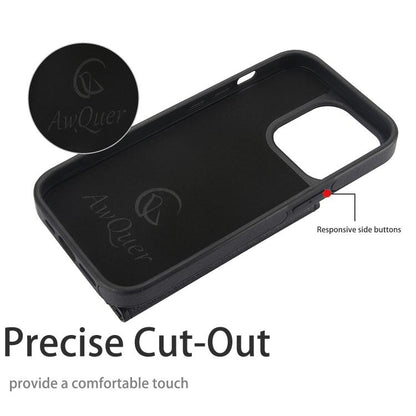 For iPhone 13 Pro Max AwQuer Horizontal Flip Card Bag Holder Leather Phone Case(Black) - iPhone 13 Pro Max Cases by Awquer | Online Shopping UK | buy2fix