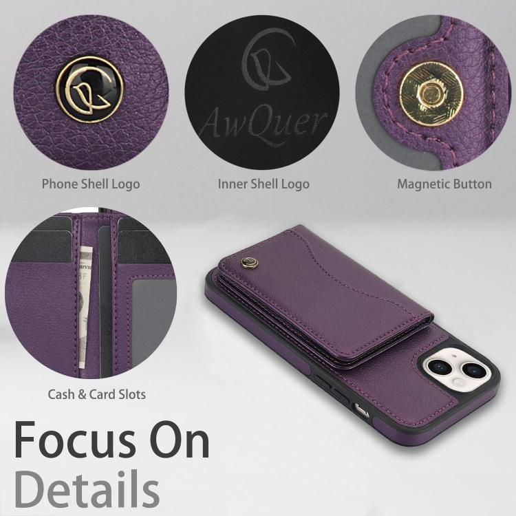 For iPhone 11 AwQuer Horizontal Flip Card Bag Holder Leather Phone Case(Dark Purple) - iPhone 11 Cases by Awquer | Online Shopping UK | buy2fix