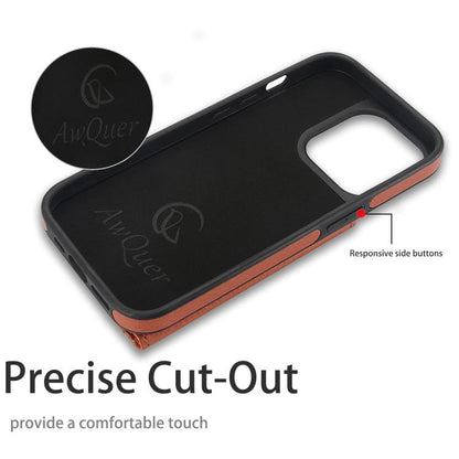 For iPhone 11 Pro AwQuer Horizontal Flip Card Bag Holder Leather Phone Case(Brown) - iPhone 11 Pro Cases by Awquer | Online Shopping UK | buy2fix