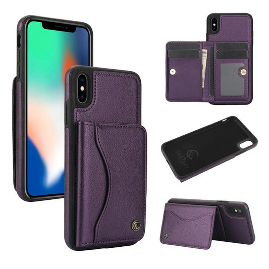 For iPhone X / XS AwQuer Horizontal Flip Card Bag Holder Leather Phone Case(Dark Purple) - More iPhone Cases by Awquer | Online Shopping UK | buy2fix