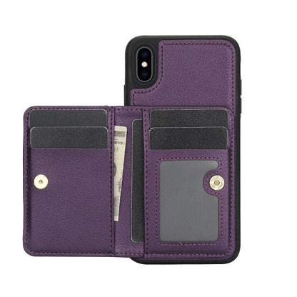 For iPhone X / XS AwQuer Horizontal Flip Card Bag Holder Leather Phone Case(Dark Purple) - More iPhone Cases by Awquer | Online Shopping UK | buy2fix