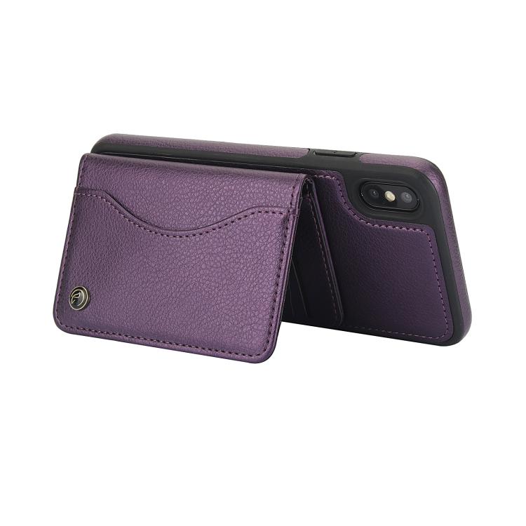 For iPhone X / XS AwQuer Horizontal Flip Card Bag Holder Leather Phone Case(Dark Purple) - More iPhone Cases by Awquer | Online Shopping UK | buy2fix