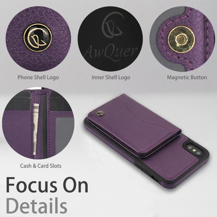 For iPhone X / XS AwQuer Horizontal Flip Card Bag Holder Leather Phone Case(Dark Purple) - More iPhone Cases by Awquer | Online Shopping UK | buy2fix
