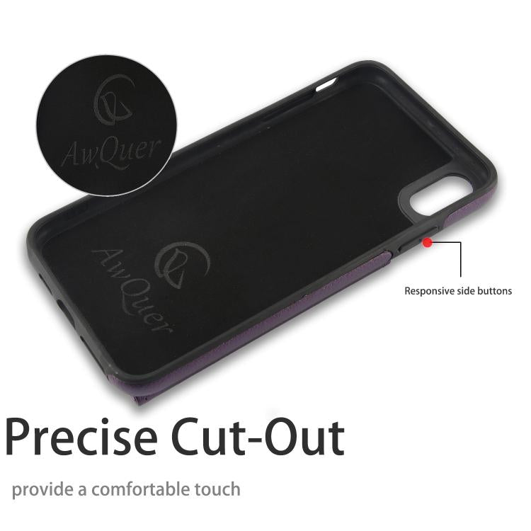 For iPhone X / XS AwQuer Horizontal Flip Card Bag Holder Leather Phone Case(Dark Purple) - More iPhone Cases by Awquer | Online Shopping UK | buy2fix