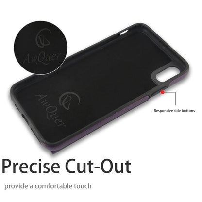 For iPhone X / XS AwQuer Horizontal Flip Card Bag Holder Leather Phone Case(Dark Purple) - More iPhone Cases by Awquer | Online Shopping UK | buy2fix