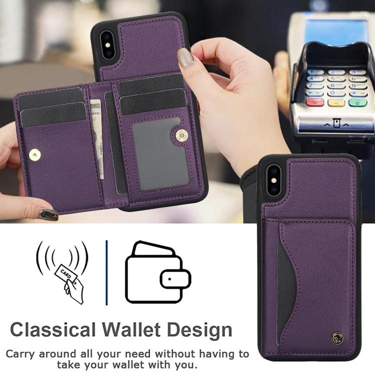 For iPhone X / XS AwQuer Horizontal Flip Card Bag Holder Leather Phone Case(Dark Purple) - More iPhone Cases by Awquer | Online Shopping UK | buy2fix