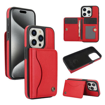 For iPhone 15 Pro AwQuer Horizontal Flip Card Bag Holder Leather Phone Case(Red) - iPhone 15 Pro Cases by Awquer | Online Shopping UK | buy2fix
