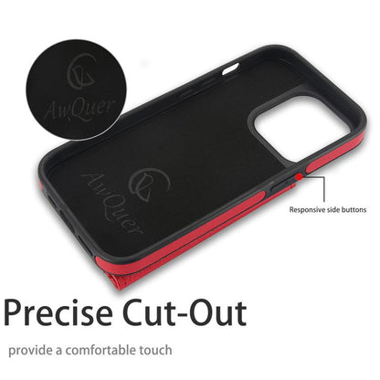 For iPhone 15 Pro AwQuer Horizontal Flip Card Bag Holder Leather Phone Case(Red) - iPhone 15 Pro Cases by Awquer | Online Shopping UK | buy2fix