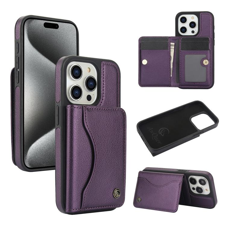 For iPhone 15 Pro Max AwQuer Horizontal Flip Card Bag Holder Leather Phone Case(Dark Purple) - iPhone 15 Pro Max Cases by Awquer | Online Shopping UK | buy2fix