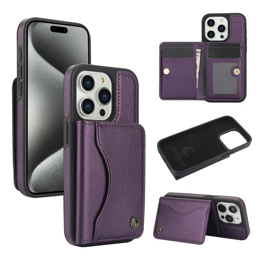 For iPhone 15 Pro Max AwQuer Horizontal Flip Card Bag Holder Leather Phone Case(Dark Purple) - iPhone 15 Pro Max Cases by Awquer | Online Shopping UK | buy2fix