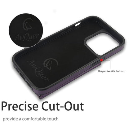 For iPhone 15 Pro Max AwQuer Horizontal Flip Card Bag Holder Leather Phone Case(Dark Purple) - iPhone 15 Pro Max Cases by Awquer | Online Shopping UK | buy2fix