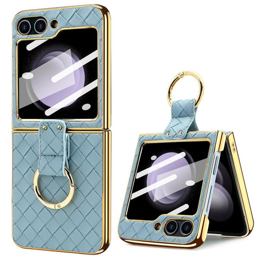 For Samsung Galaxy Z Flip6 / Flip7 FE VIETAO Woven Leather Metal Ring Phone Case(Blue) - Galaxy Z Flip6 5G Cases by VIETAO | Online Shopping UK | buy2fix