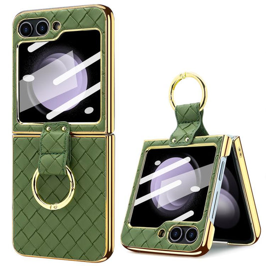 For Samsung Galaxy Z Flip6 / Flip7 FE VIETAO Woven Leather Metal Ring Phone Case(Green) - Galaxy Z Flip6 5G Cases by VIETAO | Online Shopping UK | buy2fix