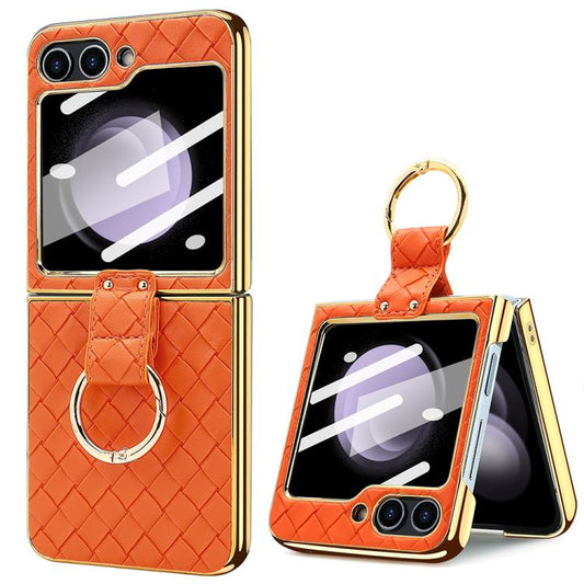 For Samsung Galaxy Z Flip6 / Flip7 FE VIETAO Woven Leather Metal Ring Phone Case(Orange) - Galaxy Z Flip6 5G Cases by VIETAO | Online Shopping UK | buy2fix