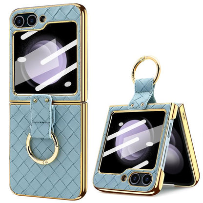 For Samsung Galaxy Z Flip5 VIETAO Woven Leather Metal Ring Phone Case(Blue) - Galaxy Z Flip5 Cases by VIETAO | Online Shopping UK | buy2fix
