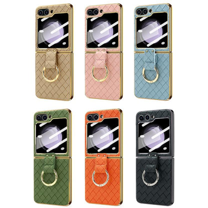 For Samsung Galaxy Z Flip5 VIETAO Woven Leather Metal Ring Phone Case(Green) - Galaxy Z Flip5 Cases by VIETAO | Online Shopping UK | buy2fix