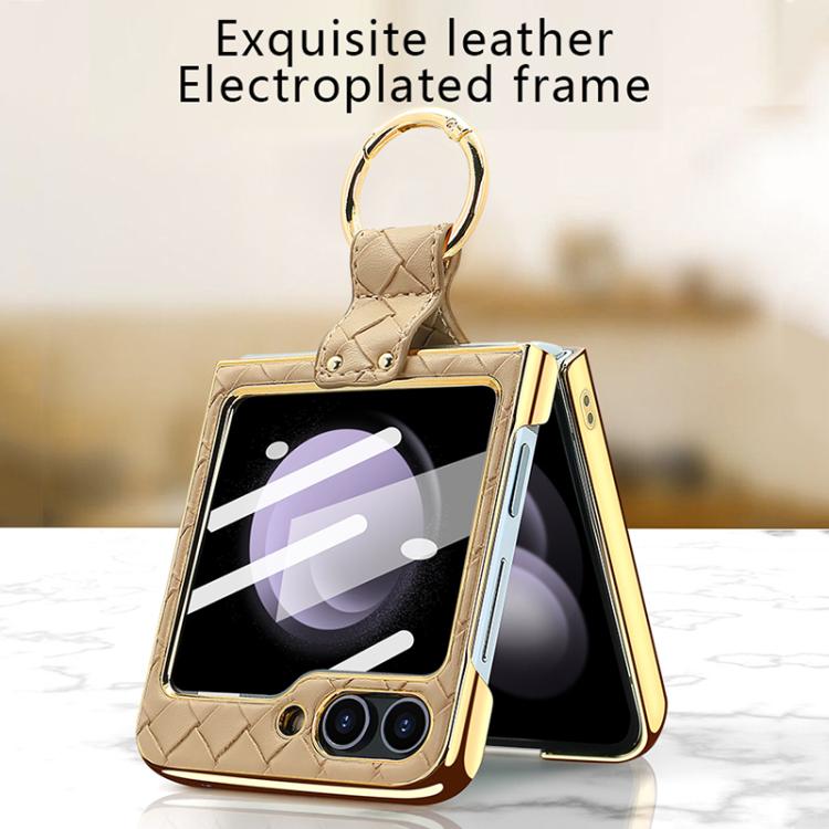 For Samsung Galaxy Z Flip6 / Flip7 FE VIETAO Woven Leather Metal Ring Phone Case(Pink) - Galaxy Z Flip6 5G Cases by VIETAO | Online Shopping UK | buy2fix