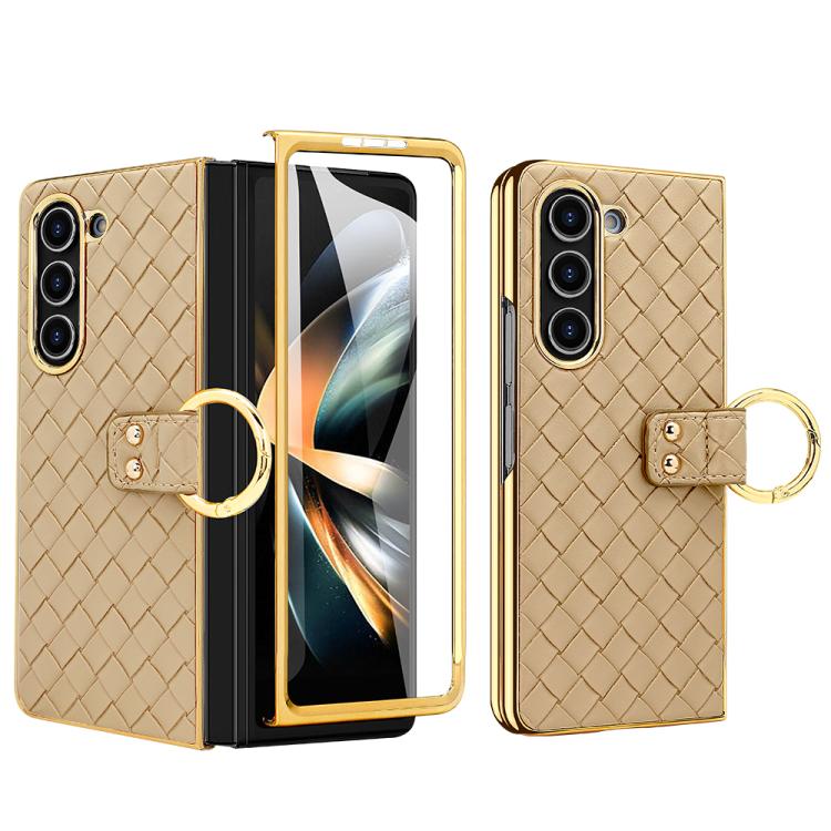 For Samsung Galaxy Z Fold6 VIETAO Woven Leather Metal Ring Phone Case(Gold) - Galaxy Z Fold6 5G Cases by VIETAO | Online Shopping UK | buy2fix