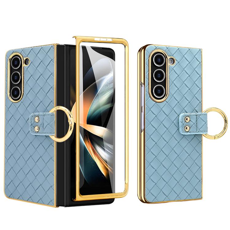 For Samsung Galaxy Z Fold5 VIETAO Woven Leather Metal Ring Phone Case(Blue) - Galaxy Z Fold5 Cases by VIETAO | Online Shopping UK | buy2fix