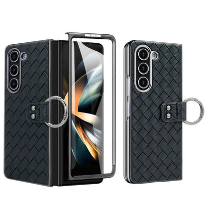 For Samsung Galaxy Z Fold5 VIETAO Woven Leather Metal Ring Phone Case(Black) - Galaxy Z Fold5 Cases by VIETAO | Online Shopping UK | buy2fix