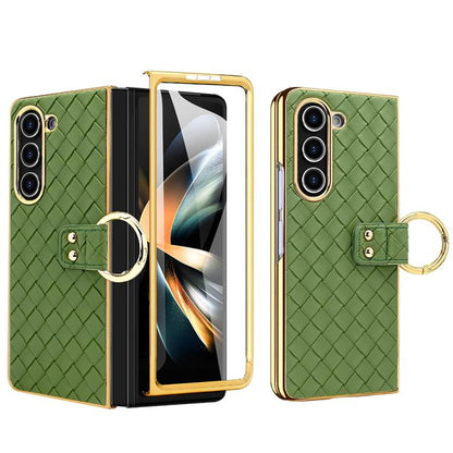 For Samsung Galaxy Z Fold4 VIETAO Woven Leather Metal Ring Phone Case(Green) - Galaxy Z Fold4 5G Cases by VIETAO | Online Shopping UK | buy2fix