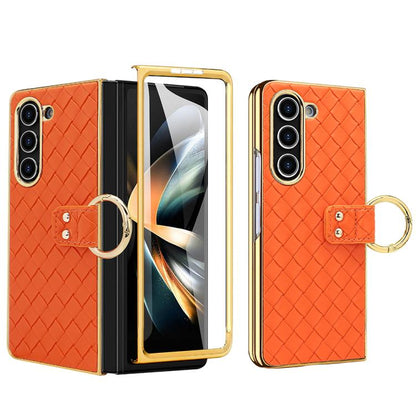 For Samsung Galaxy Z Fold4 VIETAO Woven Leather Metal Ring Phone Case(Orange) - Galaxy Z Fold4 5G Cases by VIETAO | Online Shopping UK | buy2fix