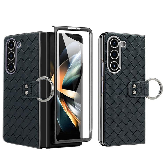 For Samsung Galaxy Z Fold4 VIETAO Woven Leather Metal Ring Phone Case(Black) - Galaxy Z Fold4 5G Cases by VIETAO | Online Shopping UK | buy2fix