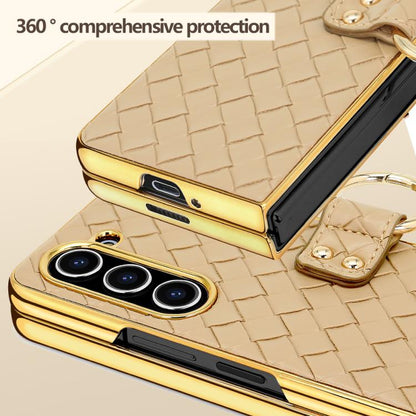 For Samsung Galaxy Z Fold4 VIETAO Woven Leather Metal Ring Phone Case(Orange) - Galaxy Z Fold4 5G Cases by VIETAO | Online Shopping UK | buy2fix